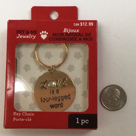 Love Is A Four Legged Word Pet Owner’s Gold Tone Keychain NWT - Picture 7 of 10